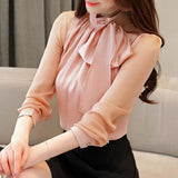 Grey Pink White Thin Shirts Women Bow Chiffon Blouses Plus Size Ladies Office Work Wear Tops Elegant Korean Style