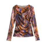 Zingj New Women's Silk Net Print Top Tether Skirt Skirt