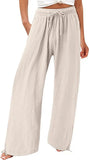 Casual Trousers Solid Color Lace Wide