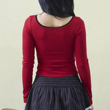 Lace Trim Round Neck Bow Coquette Long Sleeve TeeOutfit