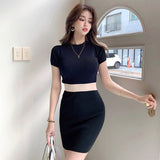 Zingj New Summer Style Round Neck, Short Sleeves, Color Splicing, Slim Knit Dress, All-Bag Hip