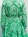 Mini Dress Women 2022 Summer Long Sleeve Elegant Pleated Beach Vestido With Sashes Floral Print Sexy Boho Dresses