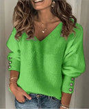 Blend Fashion Women's Wear Pure Color Knitted V-neck Loose Long Sleeve