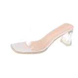 Red Transparent Sandals Sandals Sand Slippers Women Wear Fashion 2025 New Summer Coarse High Heels Crystal In