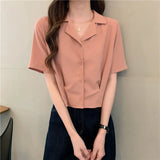 Women Summer Vintage Temperament Crop Tops New Arrival Stylish Simple Tender All-match Casual Notched Female Korean