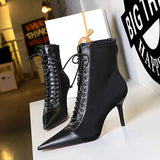 Zingj Korean Version Fashion Sexy Skinny Female Boots, High Heels, Shallow Pointed Head Cross Straps Ankle