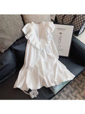 Womens Princess Dress French White Sleeveless Vintage Girls Vestidos Y2k Ruffle Edge V-neck Pullover Mini Dresses