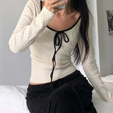 Round Neck Polka Dot Tie Knot Long Sleeve TeeOutfit