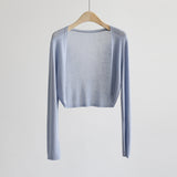 Zingj Silk Cardigan Long-Sleeved Buttonless Shawl Ultra-Thin Knitted Sunscreen Shirt With V-Collar Of Women's Air-Conditioning