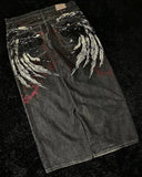 Dress Baggy Jeans Y2K Hip Hop Pocket Letter Retro Black Jeans Men's High Waist Wide Legs