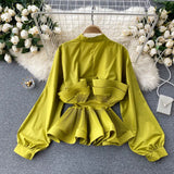 Zingj Shirt Female Design Sense Small Three-Dimensional Pressure Pleated Flounce Waist Show Thin Temperament Versatile