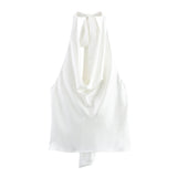 New Hanging Neck Silk Jerk Texture Solid Color Exposed Back Coat