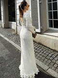 Solid Flared Sleeves Lace Maxi Dress Lady Backless Lace Up Long Vestidos Female Casual Streetwear Club Party
