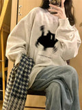 Black Cat Print Pullover Oversized SweatshirtOutfit