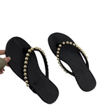 Pearl Leather Flat-Bottomed Flip-Flops Women Wear The New Summer 2025 Summer New Trendy Beach Feet Cool
