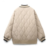 And Winter New Tricolor Knitted Spliced V-Collar Loose Version Cotton
