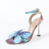 Supply Lady Three-Dimensional Phantom Butterfly Mirror Snake Pattern Pink High Heel