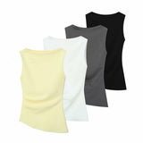 Women's Dressed Type Shipnecked Folded Vest White 2025 New