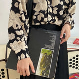 Women Rose Printed Button Design Elegant French Retro Loose Office Lady Blouse Leisure Breathable Chic Fashion Hot
