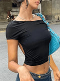 Short Sleeve Backless Crop Top- Outfit