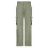 y2k Green Cargo Jeans Big Pockets Low Waisted Trousers Harajuku Casual Basic Sweatpants Women Retro Sporty Joggers