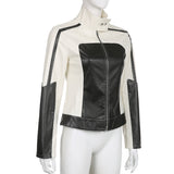 Color Block Zipper Faux Leather Moto JacketOutfit