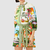 Women's Dress 2025 Casual Fashion Print Shirt Seven-Sleeve Commuter