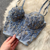Street Women's Camisole New Fashion Embroidered 3D Petal Bustier Bra Cropped Tops Female Thin Underwear