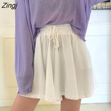 Women Shorts Wide Leg Chic Draped Comfort Summer Loose Leisure Korean Style Bottom Drawstring Pockets New Simple High