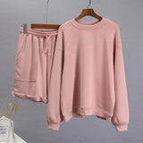 Summer Soft Cotton Sets Women Loose Casual 2 Pieces Long Sleeve Sweatshirt &amp; High Waist Pants Solid Outfits