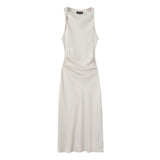 New Spring Style Silk Satin Slim Flute Dress