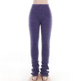 Spring Striped Casual Pants Knitted And Stitched Sexy Slim High Waist Personality Long