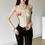 Zingj 2024 Summer Women's Tie Design Hanging Letter Print Slim Vest-Outfit
