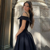 Zingj Women's Autumn Winter New Sexy Little Black Dress Temperament Royal Sister Waist Belt A Word Dress Female- Outfit