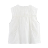 Spring New Bow Trim With Sleeveless Embroidered Top