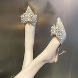 Zingj A Word Tip Spring / Summer 2024 New Bow Thin With Non-Slip Female Cool Drag Tou Rhinestone High