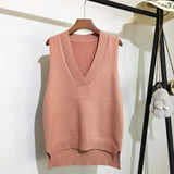 Autumn Women Sweater Vest Woman Short Loose Knitted Sweater Sleeveless Ladies V-Neck Pullover Tops Female