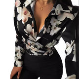 Zingj Wise Popular Autumn Loose Long Sleeve V Collar Print Women's Shirt Shirt