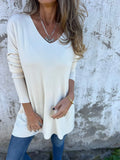 Autumn And Winter Explosion Season Solid Color V-Neck Knitted Shirt Loose Top Women's