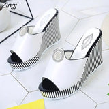Summer Women's Platform Wedges Waterproof Sandals 10cm Super High Heel Women Shoes Gingham PVC