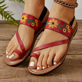 Zingj Set Toe Flat-Soled Sandals Female Large Size Family Style Elastic Belt Beach Sandals