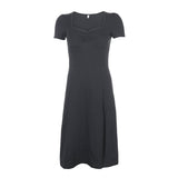 Square Neck Pleated Waist Slim DressOutfit