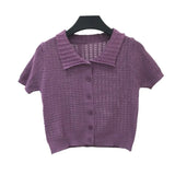 Sweater Women's 2024 Summer Korean Version Of Single-Breasted Polo Collar Knitted T-Shirt Short Style Short-Sleeved