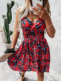 Zingj New Summer Fashion V Collar Floral Halter Waist Dress Women's