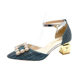 Zingj Square Buckle High Heels Women Spring 2023 New Korean Version Fashion Pointed Thick With Shallow Mouth Empty Single Shoes