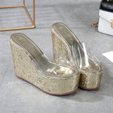 Zingj New Fashion Simple Casual Sequins High Heel Wedge Platform Platform Platform Women's Singles