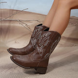 Zingj Embroidered Western Cowboy Boots Female Qiu Dong 2023 New Maillard V Thick Heel Ankle Boots