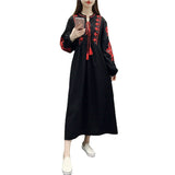 Zingj And Autumn New National Wind Heavy Industry Embroidery With Cotton And Linen Embroidered Skirt Loose A Word Lantern Long-Sleeved