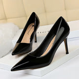 Zingj Simple High Heel Bright Finish Paint Leather Shallow Mouth Tip Sexy Thin Professional OL High Heels Women's Singles