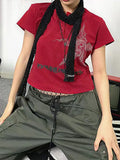 Crop Top Japanese Style Star Pattern Round Neck Short Sleeve T Shirts Graphic Tee y2k Women Clothes